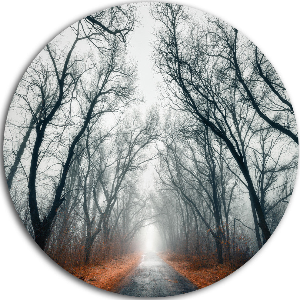 Mystic Road In Forest, Landscape Photo Disc Metal Artwork, 23"