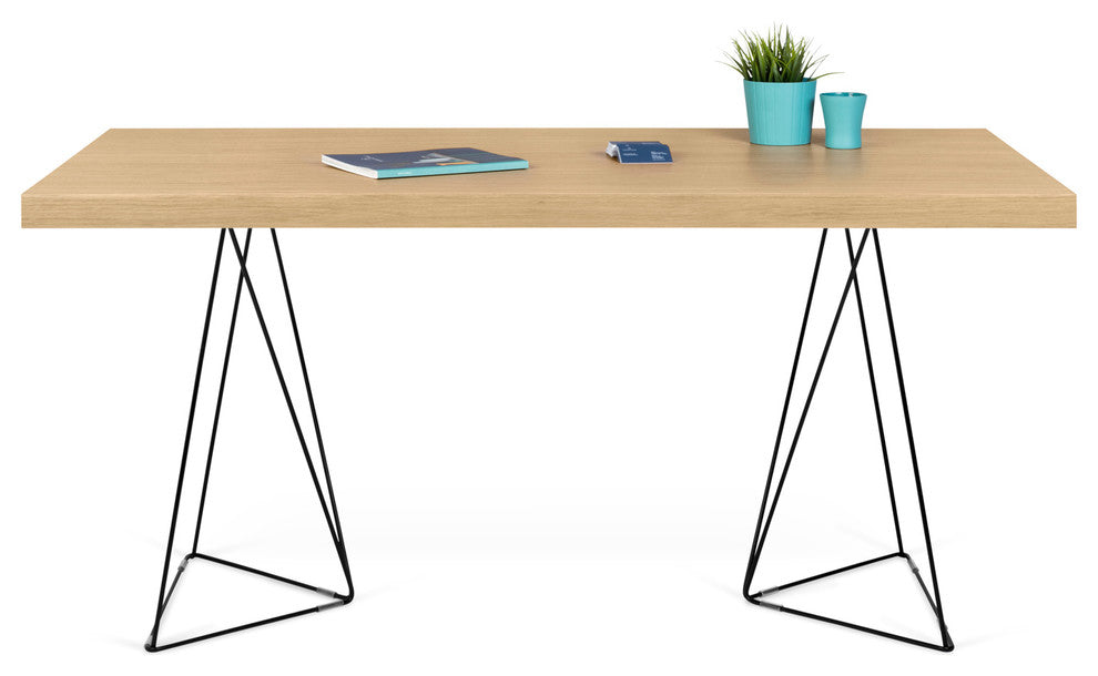 Contemporary Wire Leg Home Office Desk, Oak Top/Black Legs