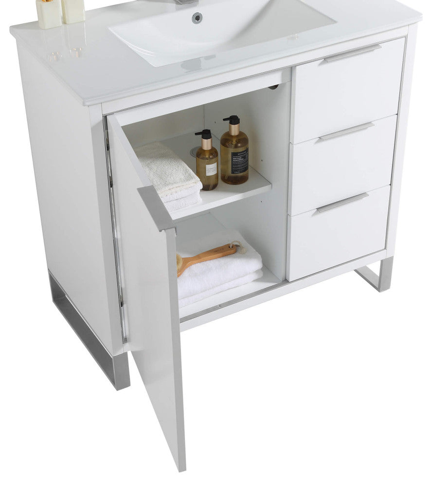 Fine Fixtures Opulence Collection Bathroom Vanity with White Ceramic Sink