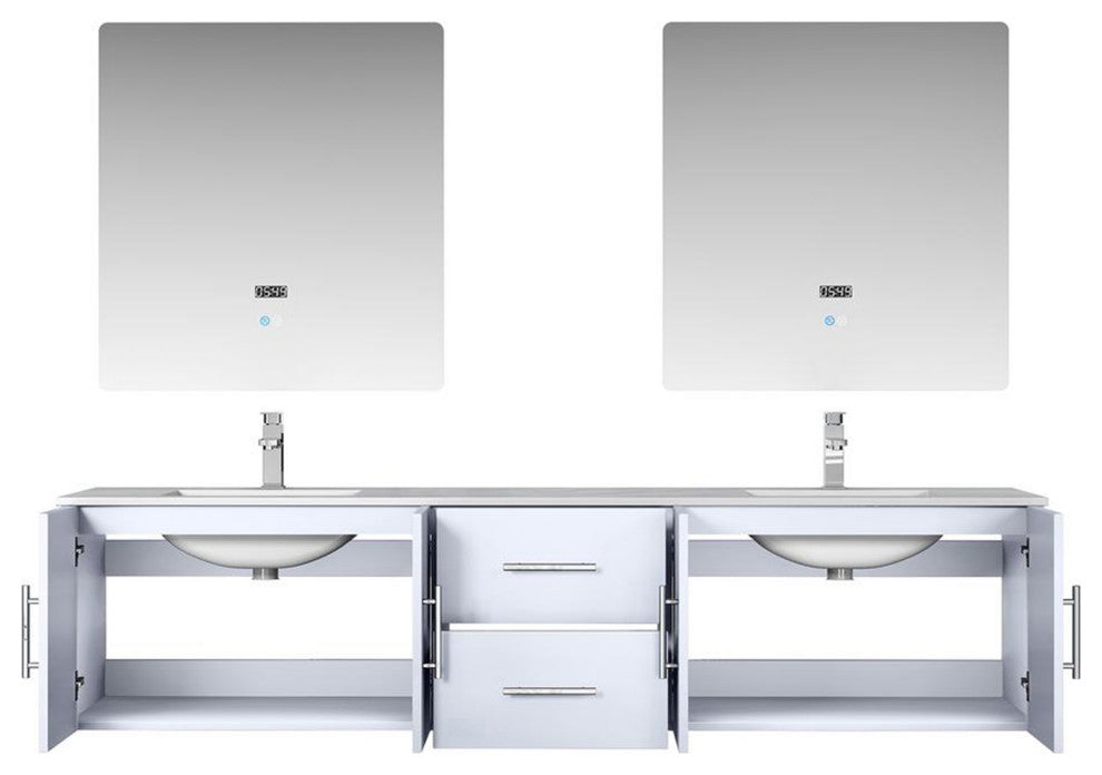 Geneva Transitional Glossy White 80" Double Vanity Set
