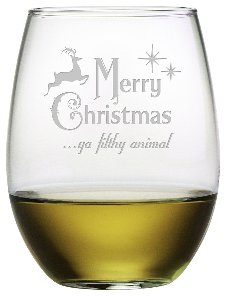 "Ya Filthy Animal" Stemless Wine Glasses, Set of 4