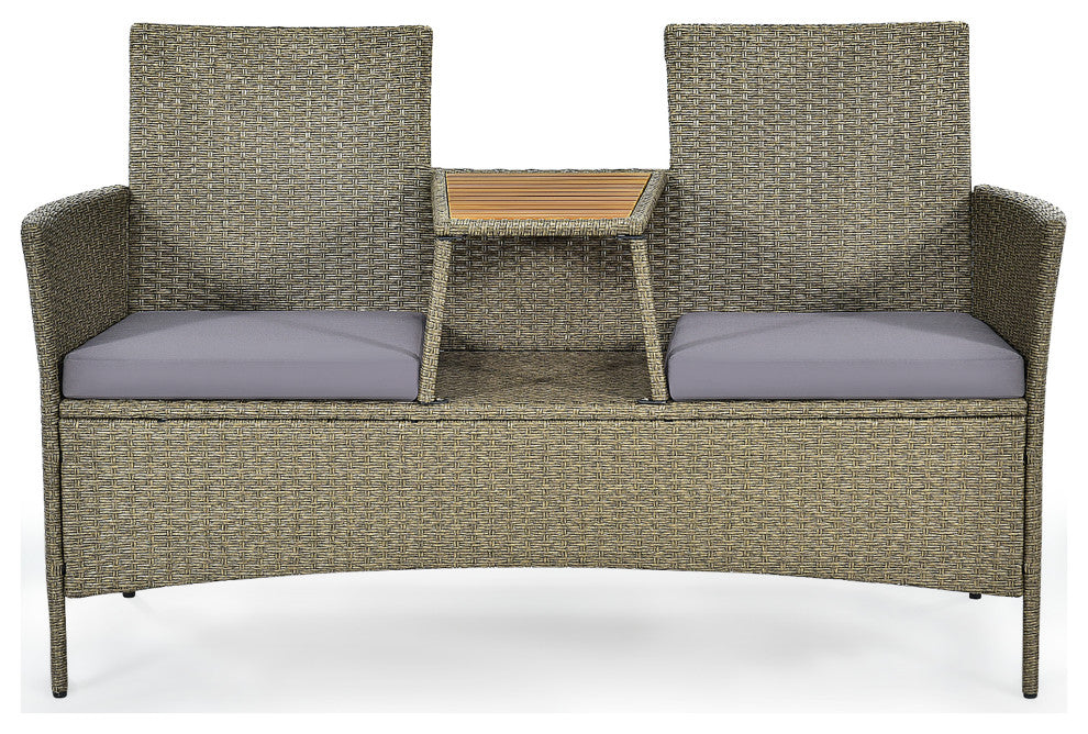 Costway 2-Person Patio Rattan Conversation Furniture Set Loveseat Coffee Table