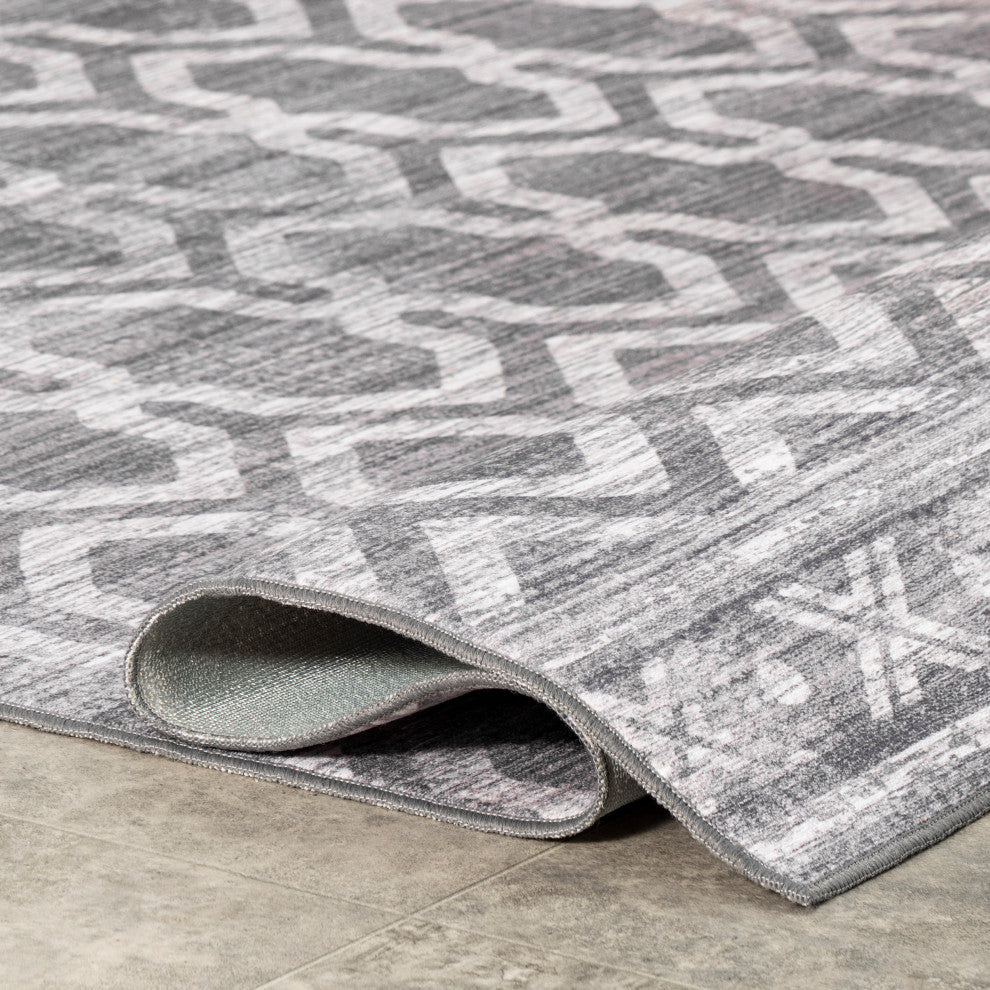 Nuloom Fae Geometric Machine Washable Indoor/Outdoor Area Rug, Grey 5'x8'