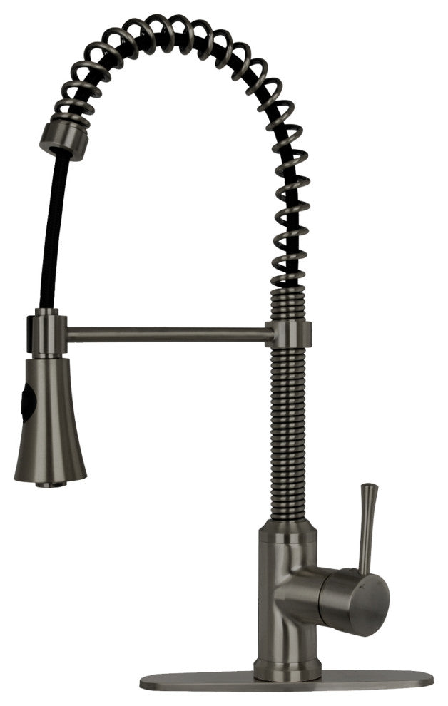 Copper Pre-Rinse Spring Kitchen Faucet with Pull Down Sprayer, Gun Black