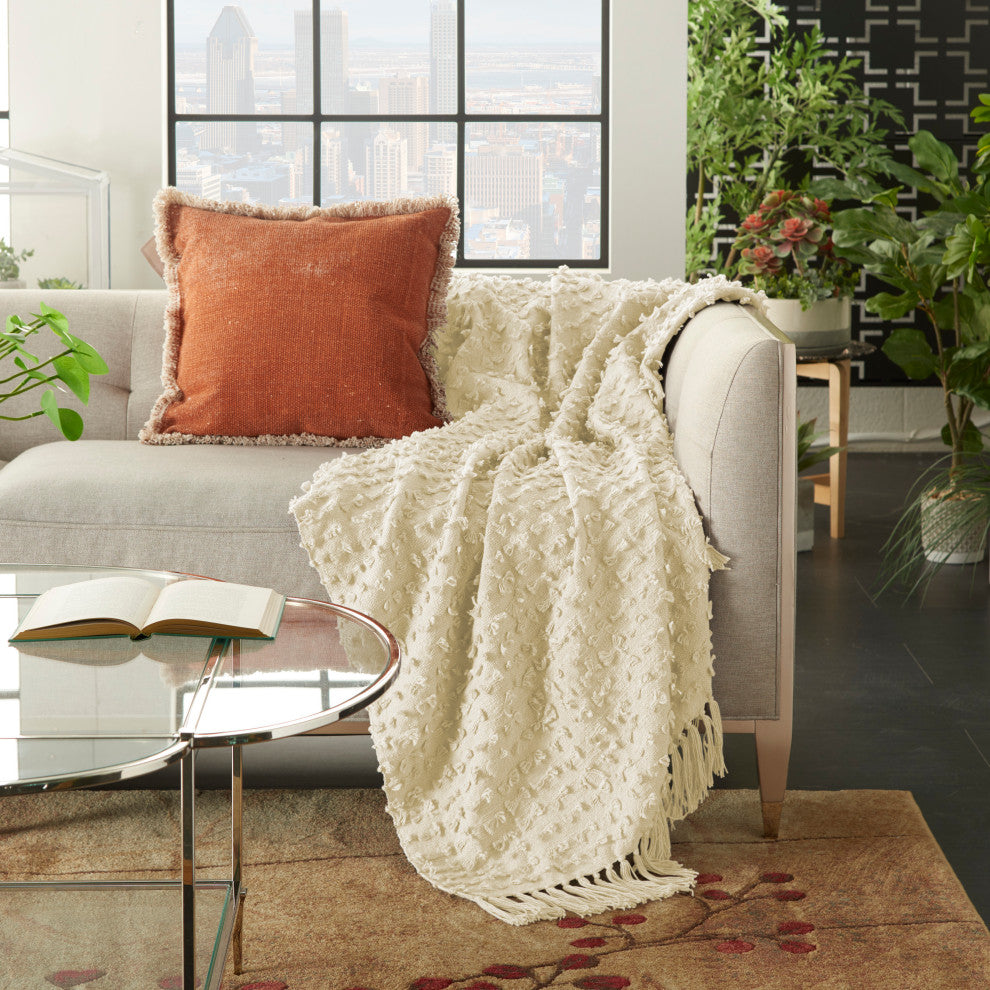 Mina Victory GT037 Throw Blanket, Cream, 50" x 60"