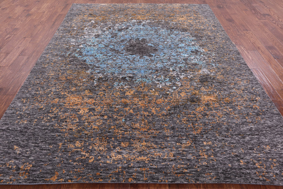7' 11" X 10' 1" Modern Hand Knotted Wool and Silk Rug Q7062