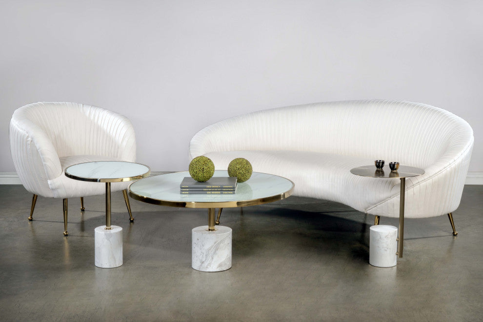 Kaia Marble Base Side Table, Gold and White
