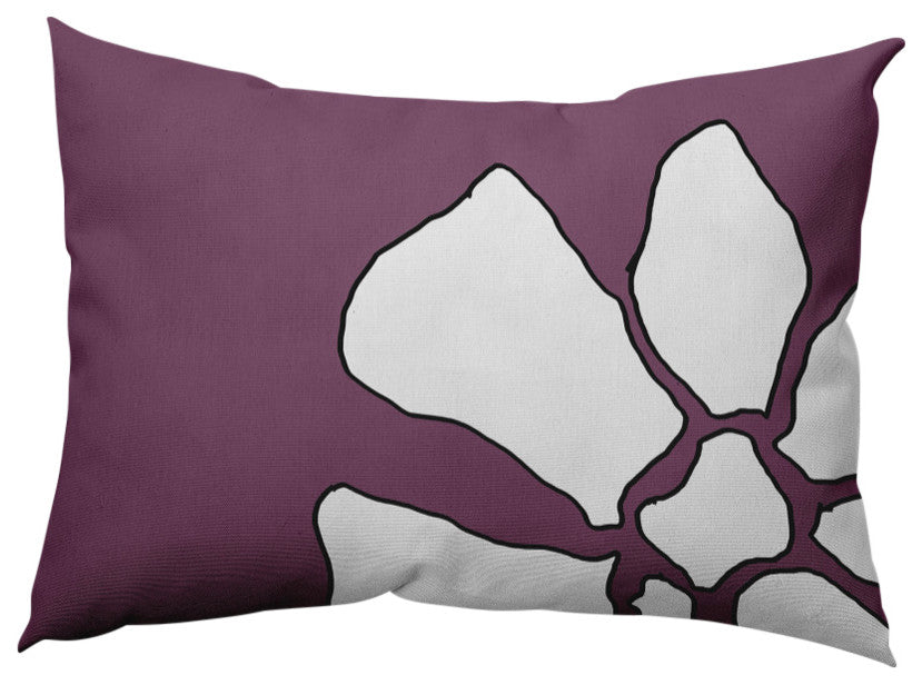 Petal Lines Indoor/Outdoor Lumbar Pillow, Purple, 14x20"
