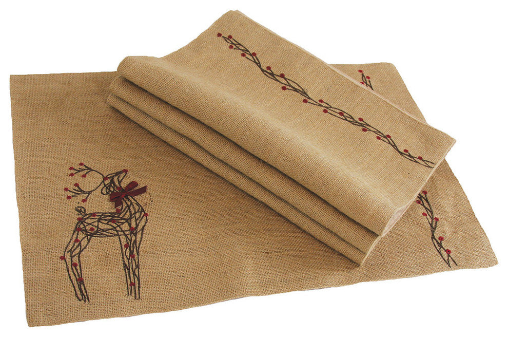 Rustic Reindeer Jute Christmas Placemats, 13"x20", Set of 4