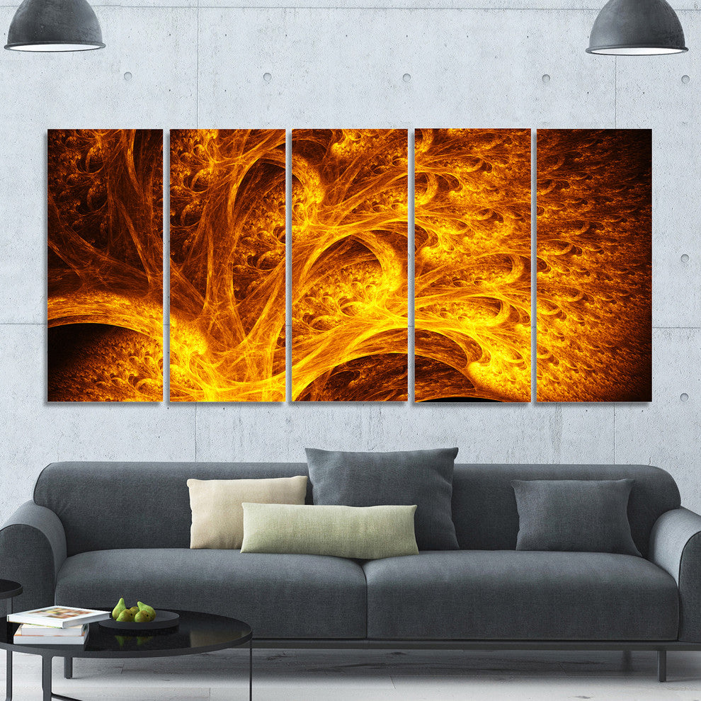 Magical Yellow Psychedelic Tree, Abstract Art on Canvas, 60"x28", 5 Panels