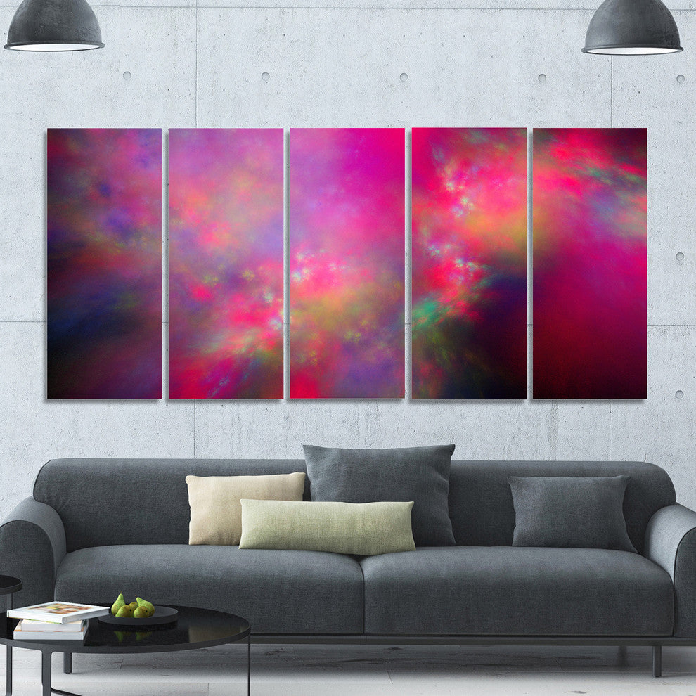 Perfect Red Starry Sky, Abstract Canvas Art Print, 60"x28", 5 Panels