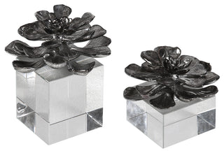 Indian Lotus Metallic Silver Flowers, 2-Piece Set