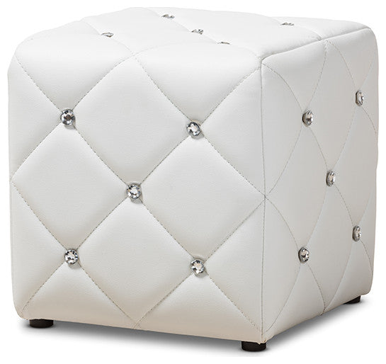 Larissa White Faux Leather Ottoman