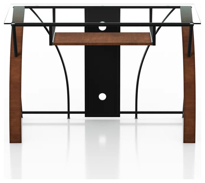 Contemporary Desk, Unique X-Shaped Sides With Tempered Glass Top & Keyboard Tray