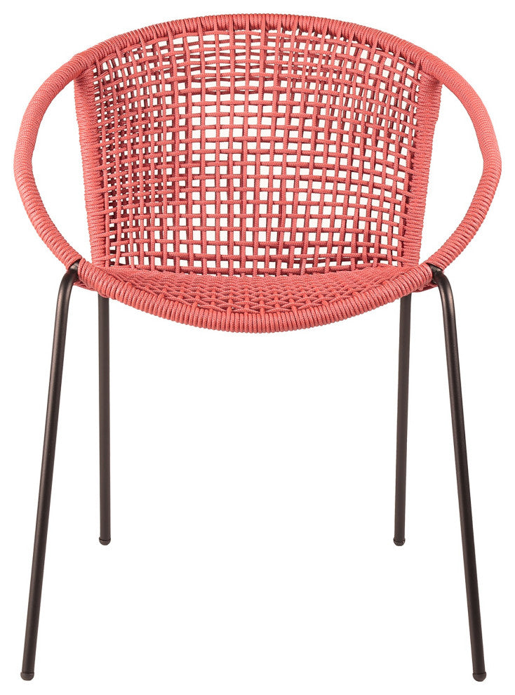 Snack Indoor Outdoor Stackable Steel Dining Chair With Brick Red Rope, Set of 2