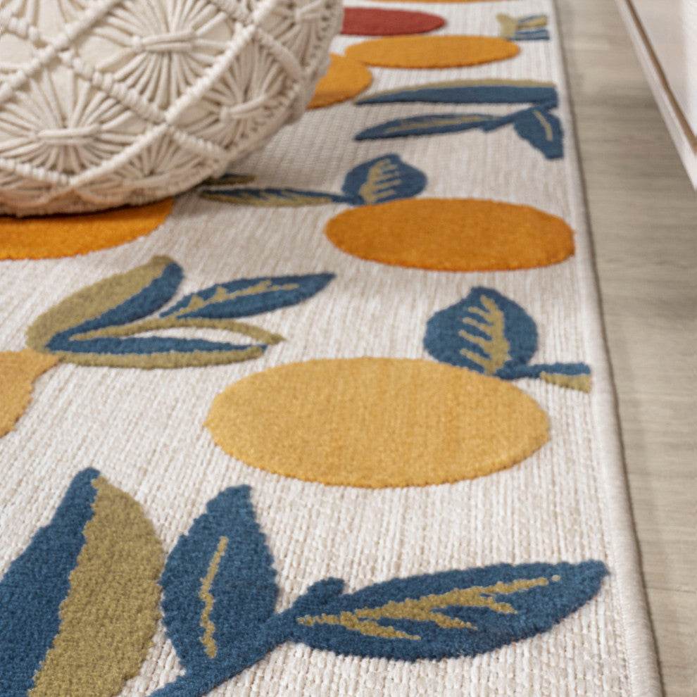 Limone Bold Lemon High-Low Indoor/Outdoor Area Rug, Orange/Beige/Cream, 5 X 8