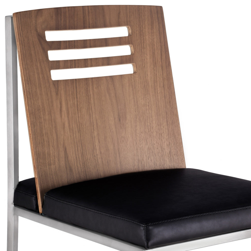 Oxford Dining Chair In Brushed Stainless Steel In Black Faux Leather, Set of 2