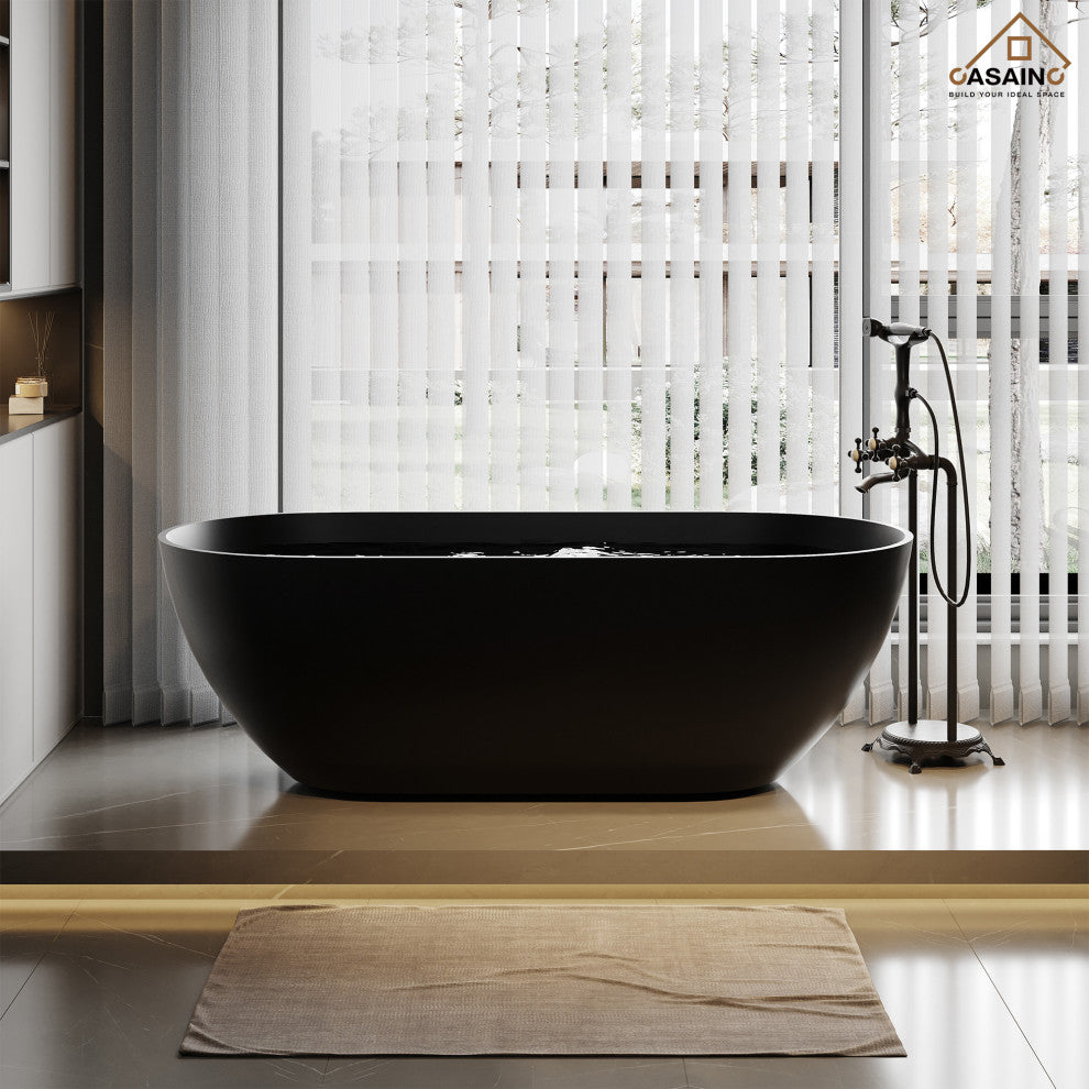 59in Solid Surface Freestanding Bathtub in Matte Black, 69in