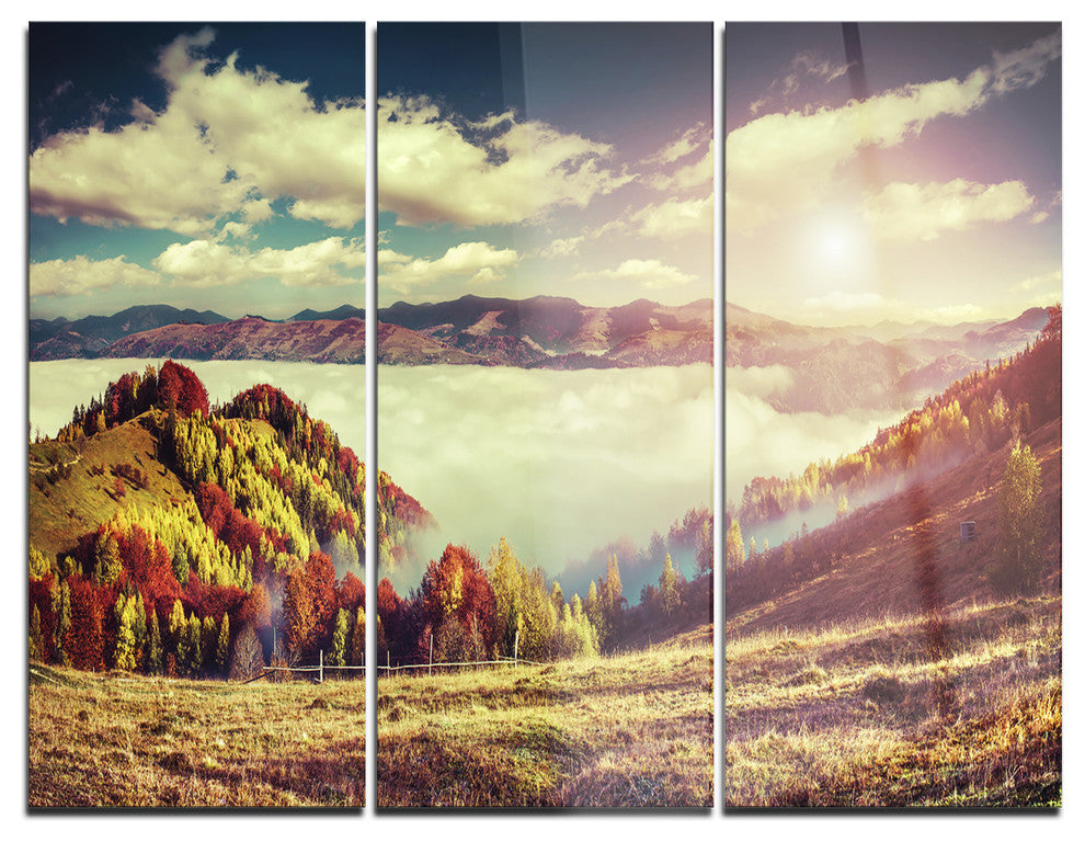 "Autumn Panorama of Mountains" Photo Metal Wall Art, 3 Panels, 36"x28"