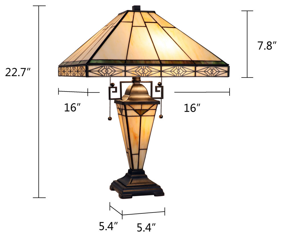 Theros Mission-Style 3-Light Double Lit Table Lamp 16" Shade