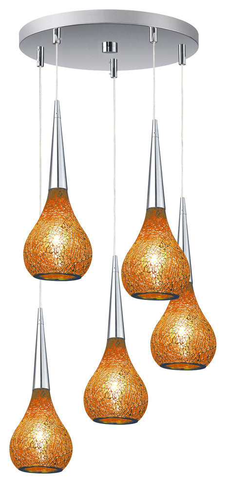 Torine 5-Light Cluster Pendant, Amber Mosaic Glass