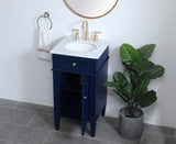 Home Living Vanity with Carrara White Marble Countertop, Blue, 18", Single Sink
