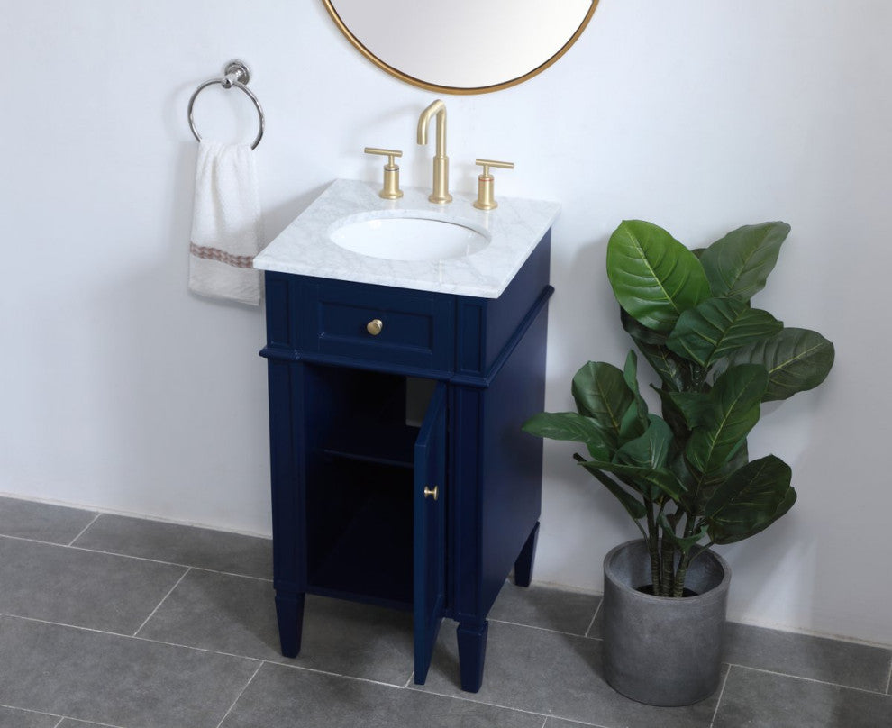 Home Living Vanity with Carrara White Marble Countertop, Blue, 18", Single Sink