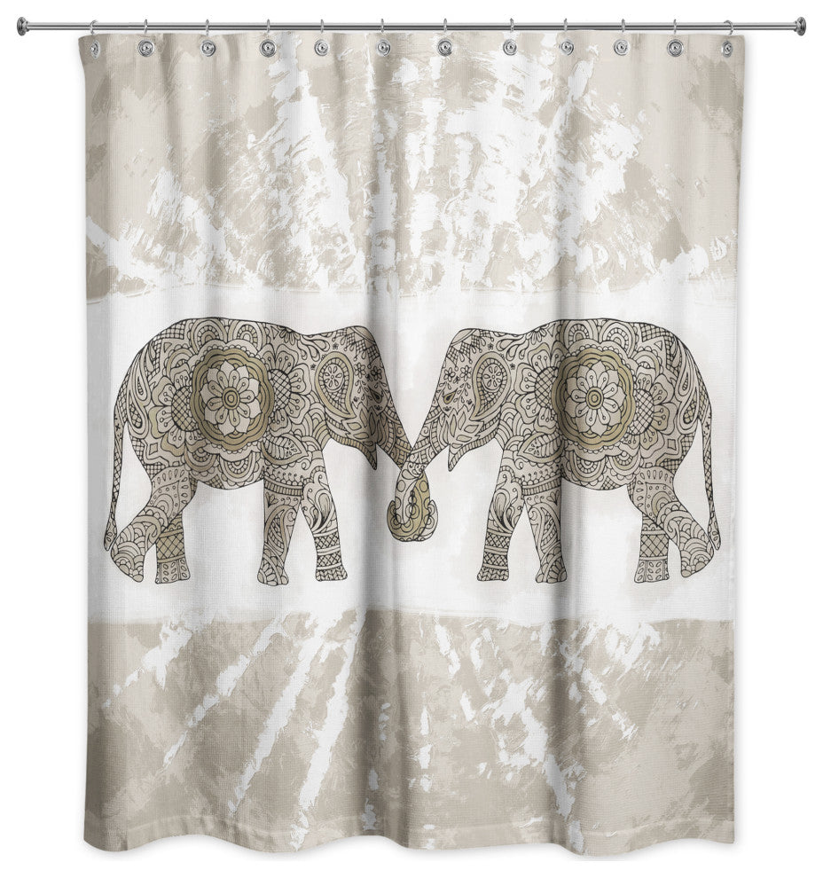 Beige Boho Elephants 71x74 Shower Curtain