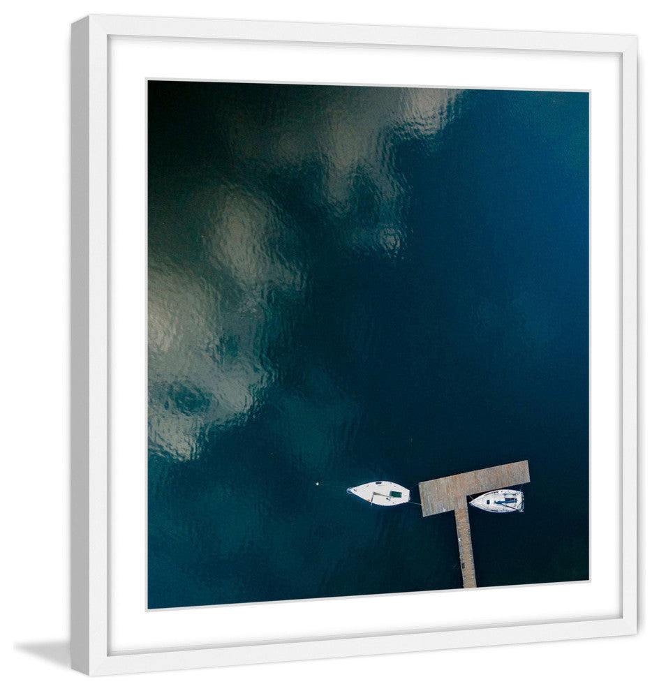 "White Boats Calm Lake" Framed Print by Karolis Janulis