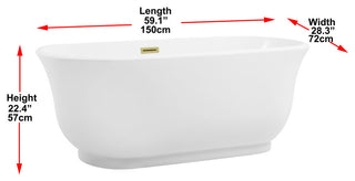 Charlie 59" Soaking Bathtub, Glossy White With Brushed Gold Trim