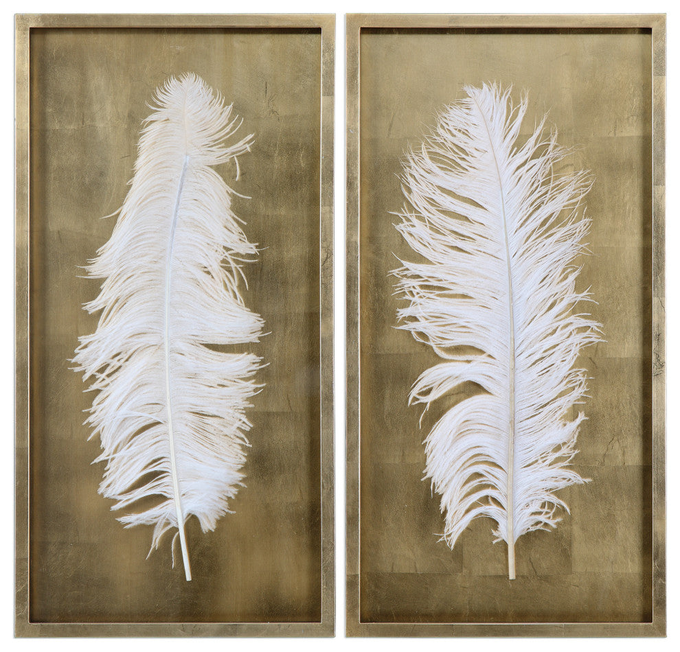 Uttermost White Feathers Gold Shadow Box S/2