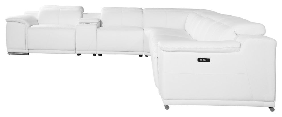 Federico 8-Piece L-Shaped Top Grain Italian Leather Sectional-4 Power Recliners, White