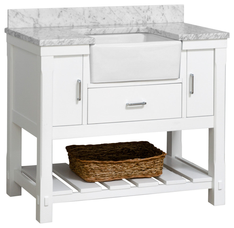 Charlotte 42" Bathroom Vanity, White, Carrara Marble