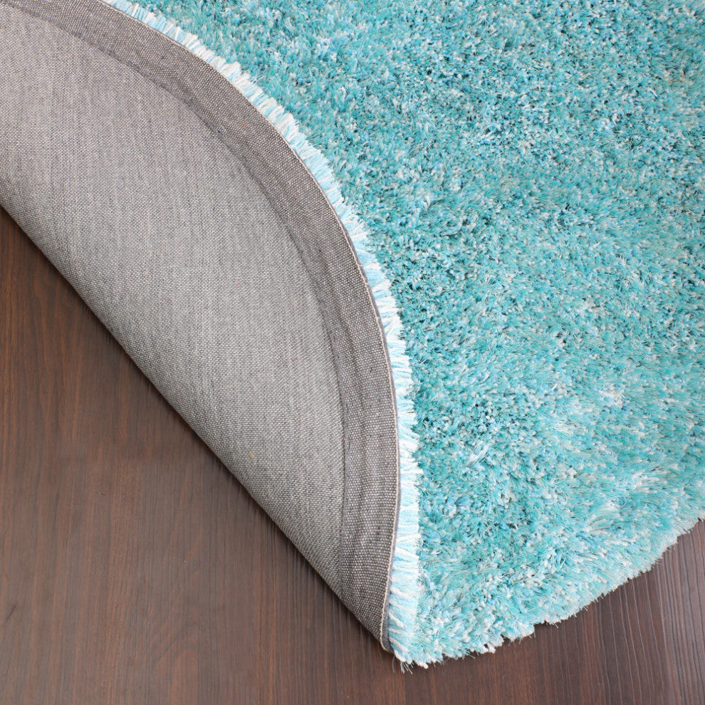 HAND TUFTED SHAG POLYESTER ECO-FRIENDLY AREA RUGS- Turquoise&White Color, Solid