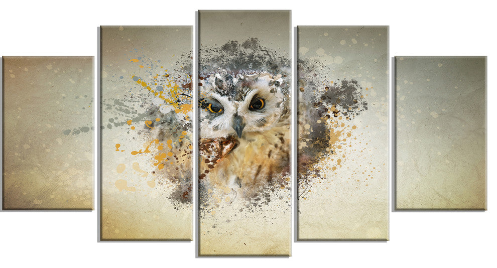 Large Gracing Owl, Animal Canvas Wall Art, 60"x32", 5 Panels