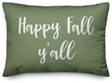 Happy Fall, Y'all Lumbar Pillow, Green, 14"x20"