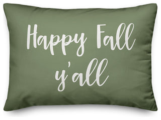 Happy Fall, Y'all Lumbar Pillow, Green, 14"x20"