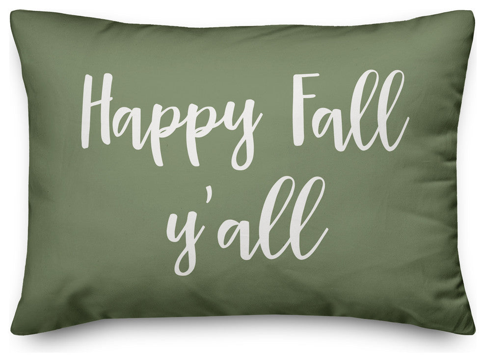 Happy Fall, Y'all Lumbar Pillow, Green, 14"x20"