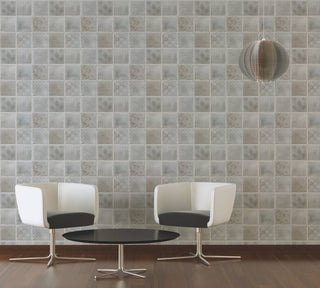 Textured Wallpaper, Flower Ornaments, Brown Gren Silver, 1 Roll