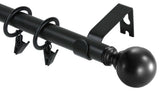 Ball Adjustable Single Curtain Rod Set With Rings, 5/8", Black, 28"-48"