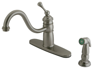 Kingston Brass Single-Handle Kitchen Faucet With Brass Sprayer, Brushed Nickel