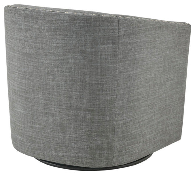 Madison Park Tyler Upholstered Swivel Barrel Chair with Nailheads, Grey