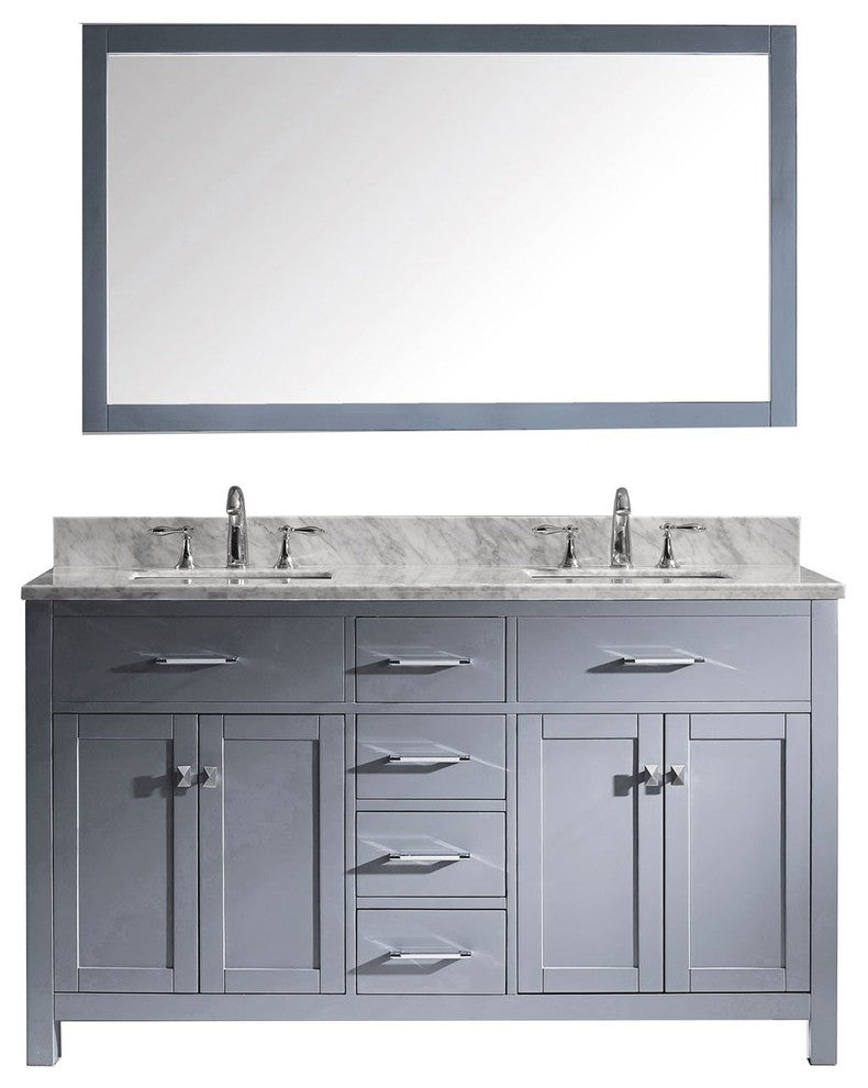 Caroline 60" Double Bathroom Vanity Set Gray, Marble Countertop