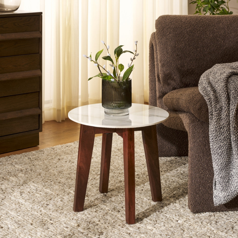 Safavieh Helley Ceramic Accent Table, White/Walnut