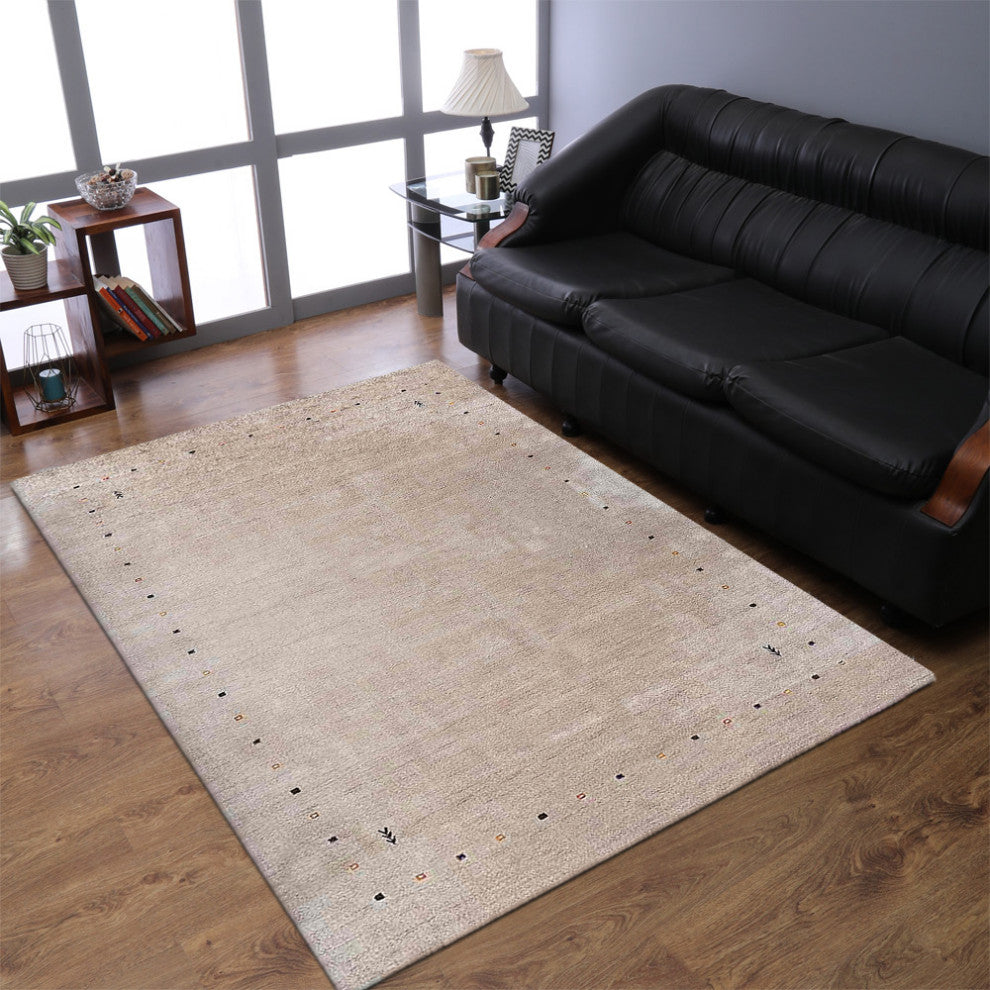 HAND KNOTTED LOOM WOOL ECO-FRIENDLY AREA RUGS - Rectangle, Beige, Contemporary