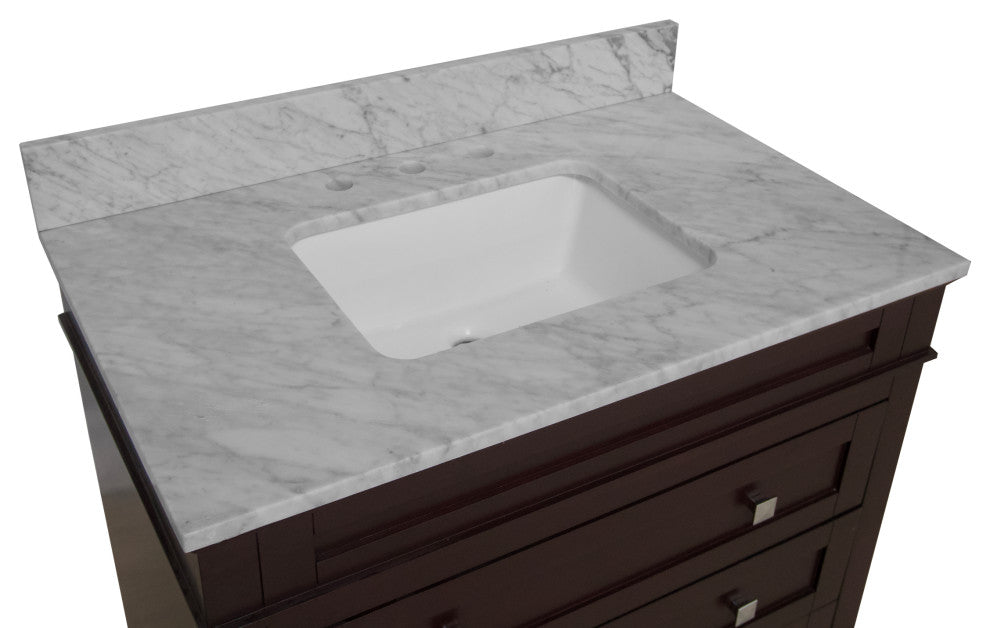 Eleanor 36" Bathroom Vanity, Chocolate, Carrara Marble