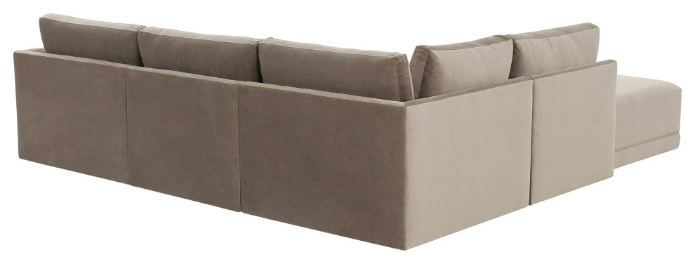 Flix Modular Velvet Sectional Sofa, Modern 5 Piece LAF Sectional Couch Set, Taup