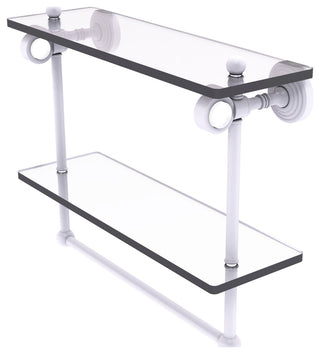 Pacific Grove 16" Double Glass Shelf with Towel Bar, Matte White