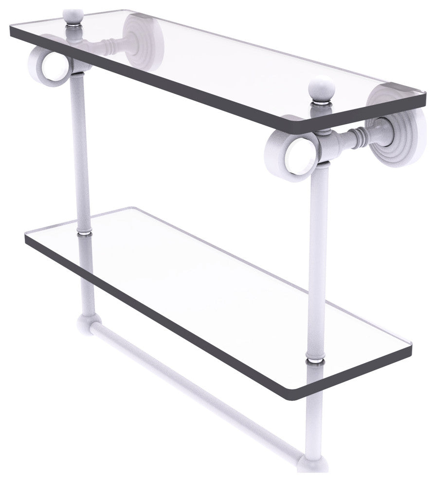 Pacific Grove 16" Double Glass Shelf with Towel Bar, Matte White