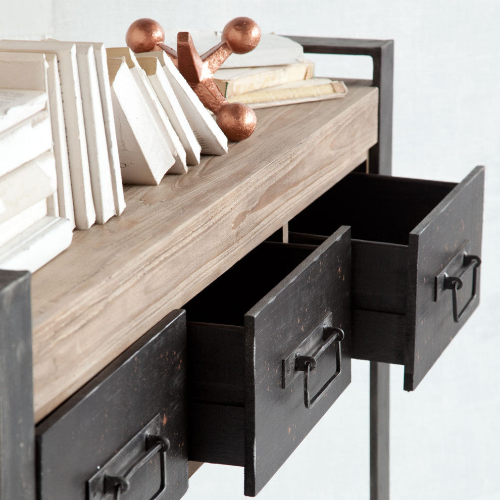 Carga Black Metal Frame w/ Medium Brown Solid Wood Top Console Table